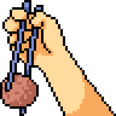 Obraz premium vector pixel art hand gesture meatball eat