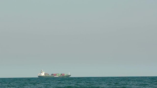large container ship in the open sea