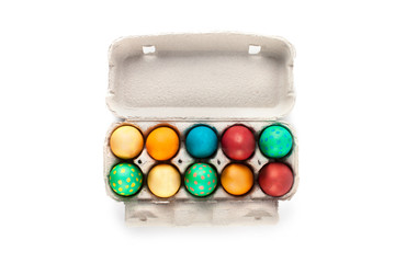 Colorful eggs on white background