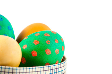 Colorful eggs on white background