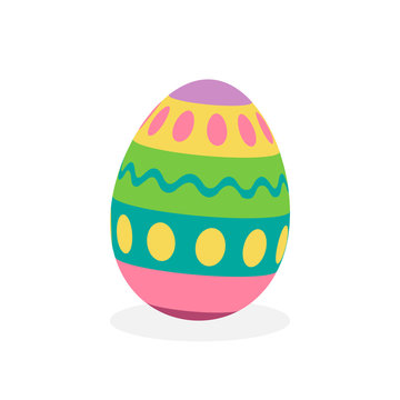 Colorful painted traditional easter egg, vector graphic illustration. 3D easter egg object with shadow, isolated.