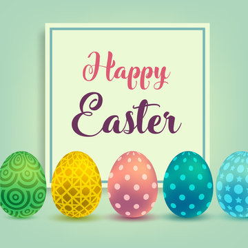 Happy Easter background template with beautiful camomiles and eggs