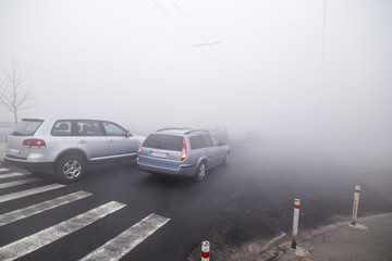 Foggy weather on the street