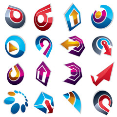 Vector 3d simple navigation pictograms collection. Set of colorful corporate abstract design elements. Arrows and circular web icons.