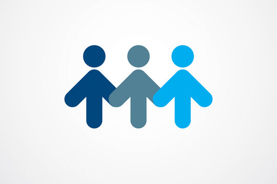 Teamwork businessman unity and cooperation concept created with simple geometric elements as a people crew. Vector icon or logo. Friendship dream team, united crew blue design.