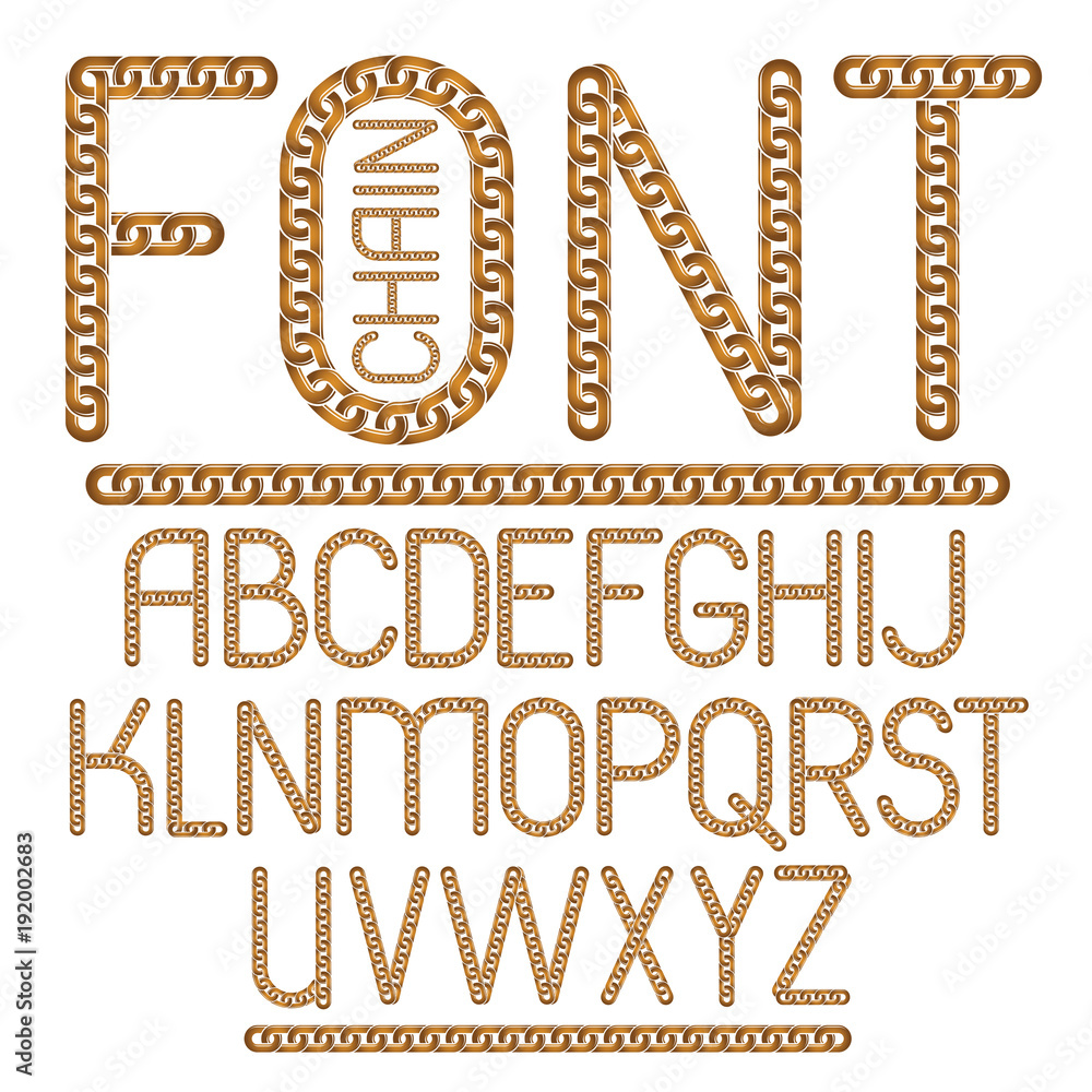 Fototapete vector english alphabet letters collection. capital decorative font created using connected chain li