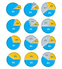Vector set of infographic elements of circles, circular diagrams with different percent segments.