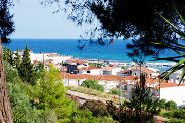 panoramic view of a Greek resort town