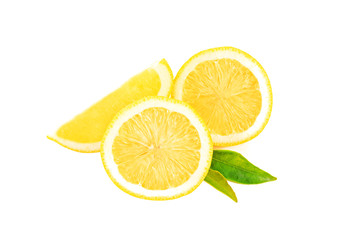 Lemon cut into round pieces isolated white background