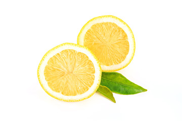 Lemon cut into round pieces isolated white background