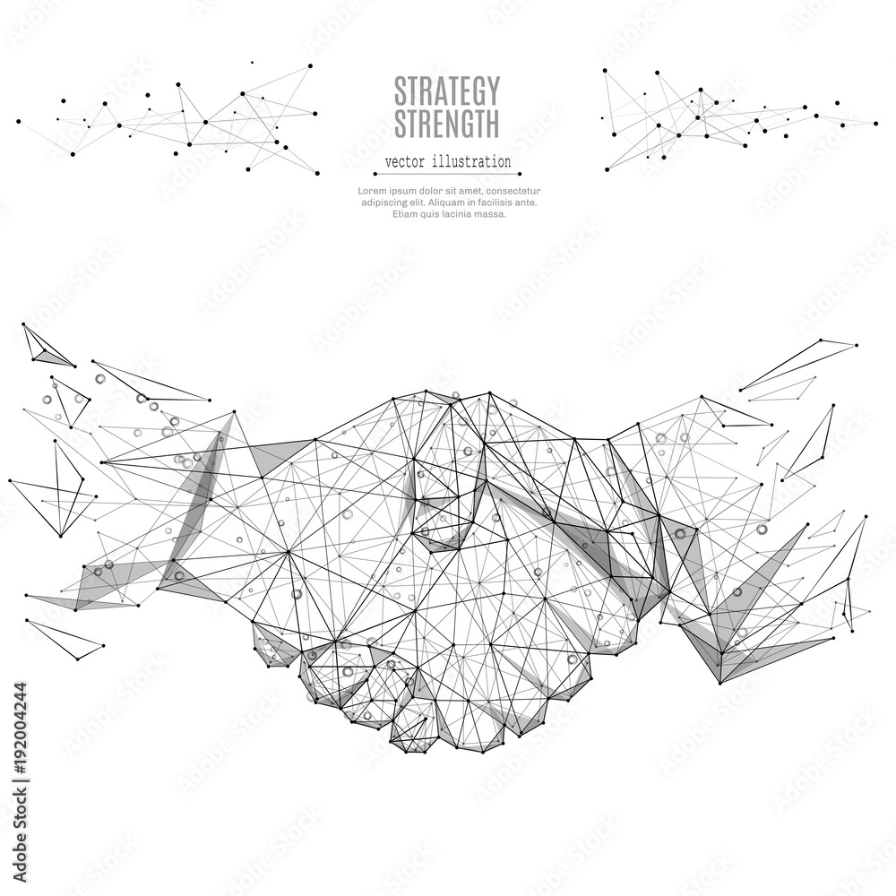 Poster abstract mash line and point business handshake origami on white background with an inscription. sta
