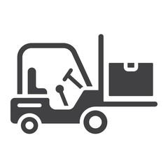 Forklift delivery truck glyph icon, logistic and delivery, cargo vehicle sign vector graphics, a solid pattern on a white background, eps 10.