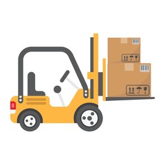 Naklejka premium Forklift delivery truck flat icon, logistic and delivery, cargo vehicle sign vector graphics, a colorful solid pattern on a white background, eps 10.