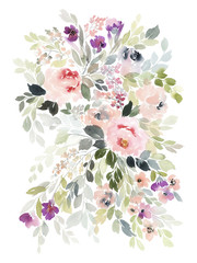 Greeting card with watercolor flowers handmade.