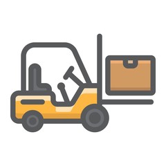Naklejka premium Forklift delivery truck filled outline icon, logistic and delivery, cargo vehicle sign vector graphics, a colorful line pattern on a white background, eps 10.