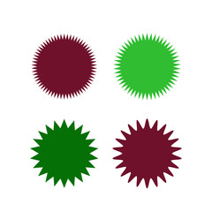 Fototapeta premium Set of vector starburst, sunburst badges. Different color. Simple flat style Vintage labels. Colored stickers.