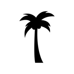 Simple palm tree black vector icon, isolated. Tropical coconut palm tree vector graphic icon illustration.