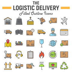 Logistic filled outline icon set, Delivery symbols collection, vector sketches, logo illustrations, shipping signs colorful line pictograms package isolated on white background, eps 10.