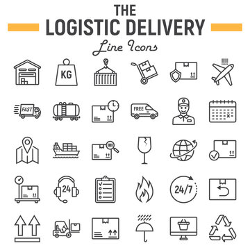 Logistic line icon set, Delivery symbols collection, vector sketches, logo illustrations, shipping signs linear pictograms package isolated on white background, eps 10.
