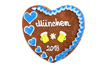 Oktoberfest 2018 Gingerbread heart with white isolated background