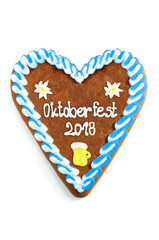 Oktoberfest 2018 Gingerbread heart with white isolated background