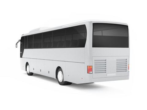 White big tour bus isolated on a white background. 3D rendering. Back view