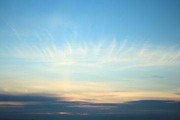 Cirrus clouds on a blue sunset sky