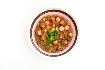 Traditional homemade Sausages with beans soup