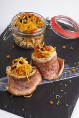fish with vegetable garnish