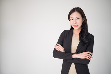Asian business woman happy smiling isolated on white background. Beautiful, pretty, professional,...