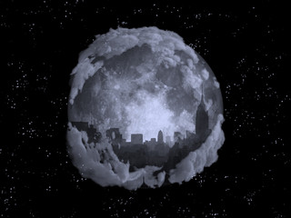 Full moon night city