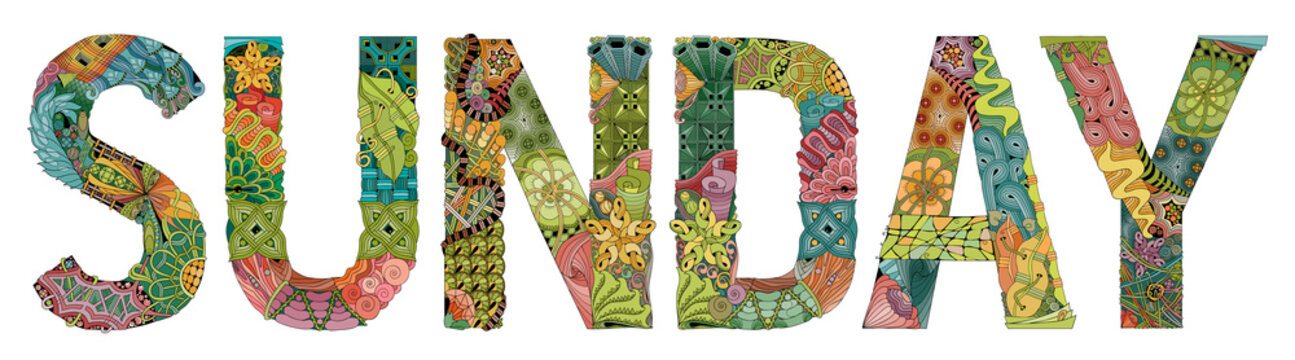 Word SUNDAY. Vector decorative zentangle object