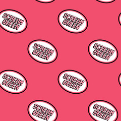 Seamless pattern with patches, stickers, badges, pins with words 