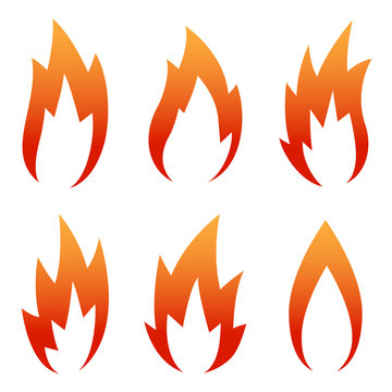 six Red Flame Icon set isolated on a white
