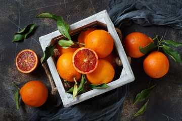 Fresh  oranges with leaves