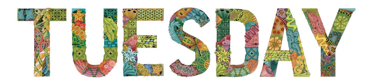 Word TUESDAY. Vector decorative zentangle object