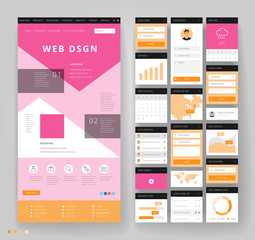 Website template design with interface elements