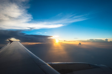 Fototapeta na wymiar blue sky during airplane
