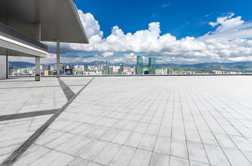 panoramic cityscape with empty floor