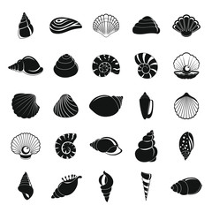 Sea shell icons set. Simple illustration of 25 Sea shell vector icons for web - obrazy, fototapety, plakaty