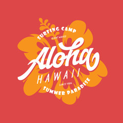 Aloha hawaii floral t-shirt print. Vector vintage illustration. - obrazy, fototapety, plakaty