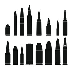 Bullet gun military icons set. Simple illustration of 16 bullet gun military vector icons for web - obrazy, fototapety, plakaty