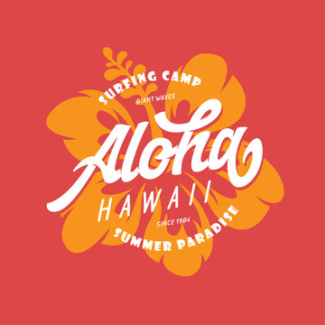 Aloha Hawaii Floral T-shirt Print. Vector Vintage Illustration.