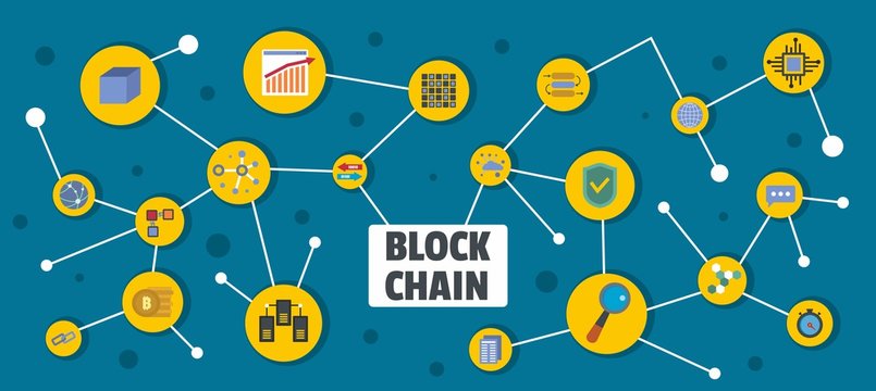 Block chain banner. Flat illustration of block chain vector banner for web