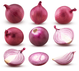 Collection red onion with slices and cut in half