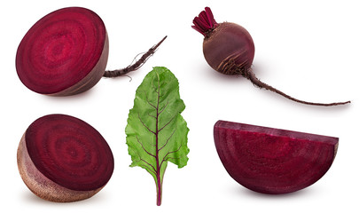 Collection fresh red beet root with leaf