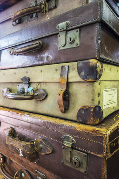 Stacked Up Vintage Used Suitcases