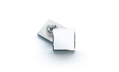 Blank white silver lapel badge mock ups stack, 3d rendering. Empty luxury hard enamel pin mockup....