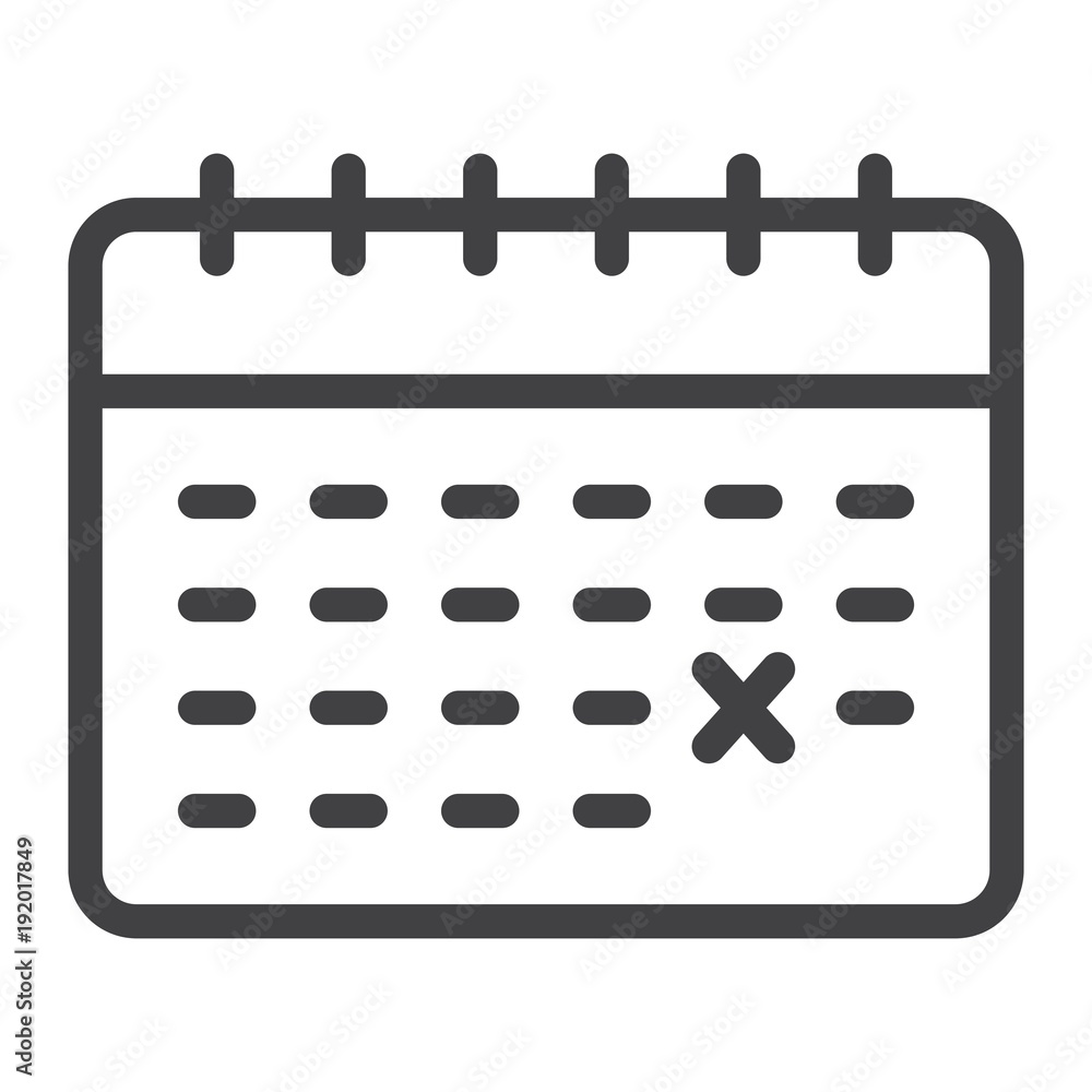Poster calendar line icon, time and date, reminder sign vector graphics, a linear pattern on a white backgr
