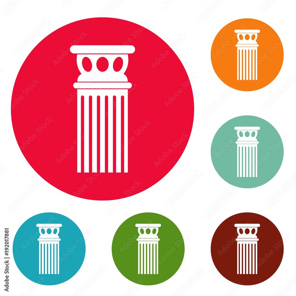 Poster ancient column icons circle set vector isolated on white background